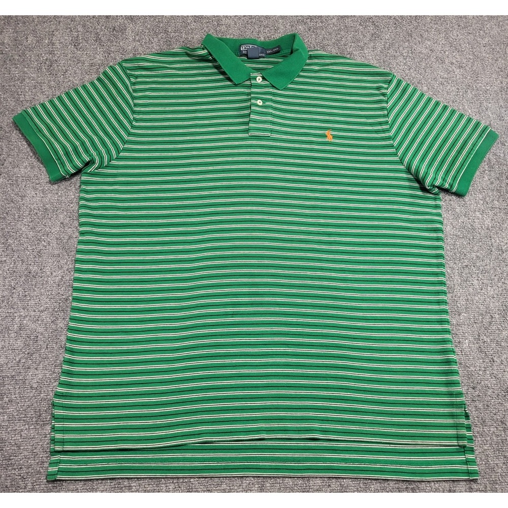 POLO RALPH LAUREN GREEN W/WHITE BLUE STRIPES ORANGE PONY POLO SHIRT SZ XX-LARGE - Picture 1 of 12